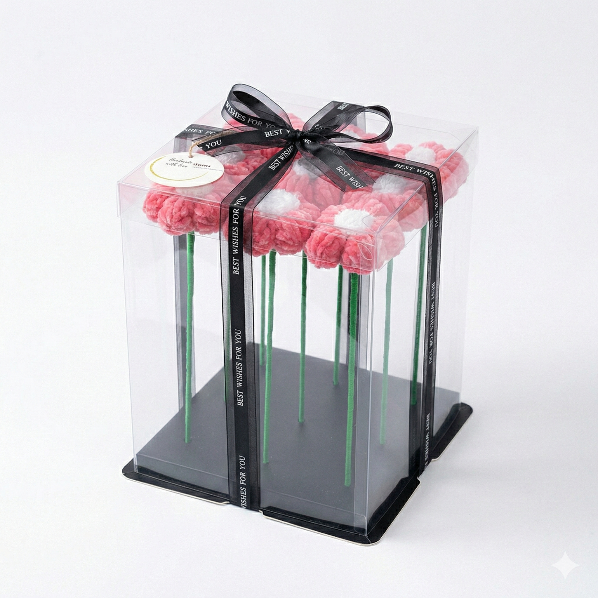 Pink Velvet Daisy Handicraft Yarn Flower Bouquet (Set of 9)