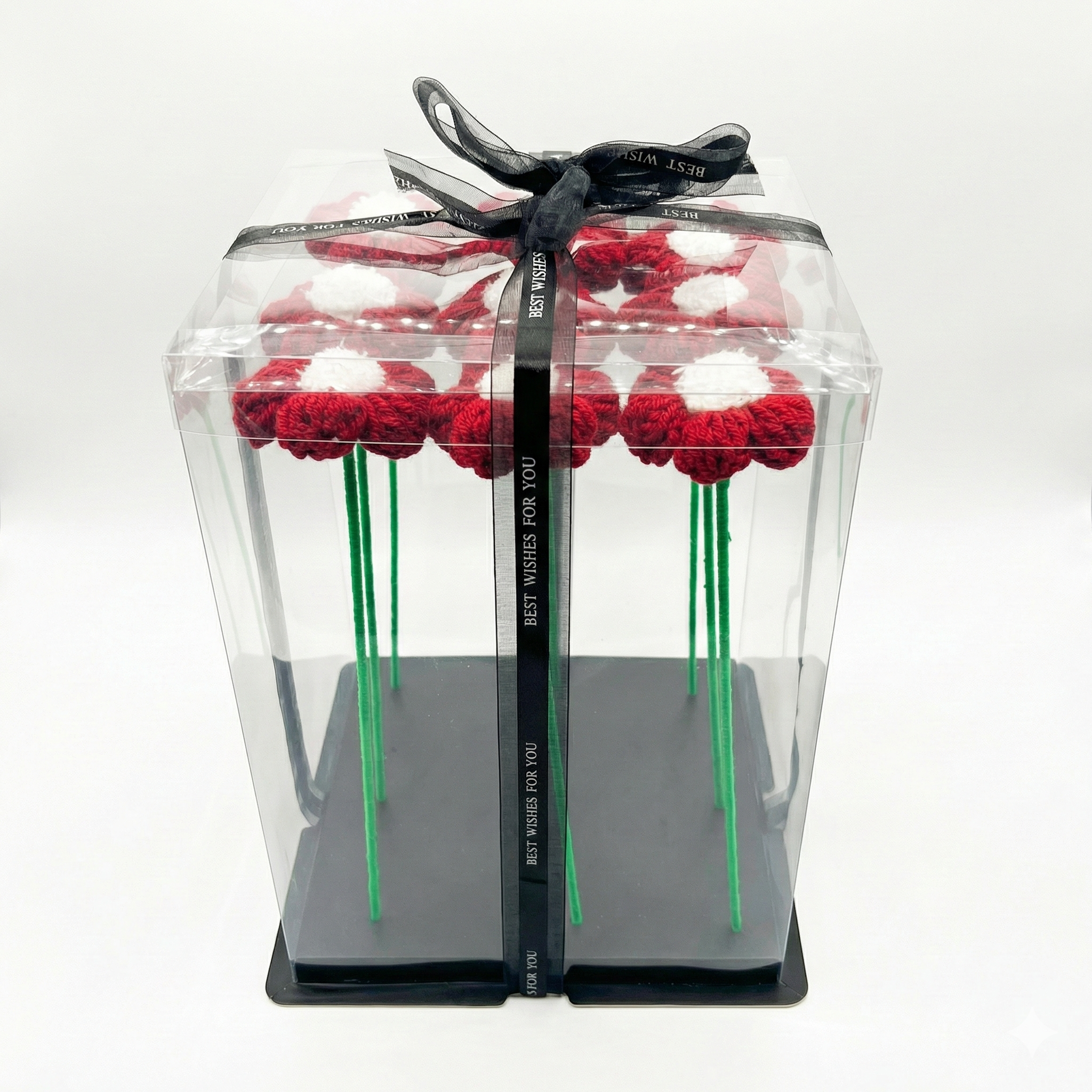 Red Daisy Handicraft Yarn Flower Bouquet (Set of 9)