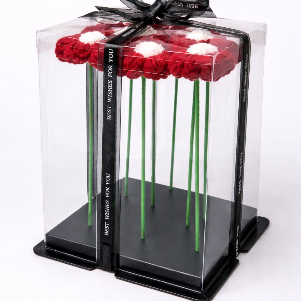 Red Daisy Handicraft Yarn Flower Bouquet (Set of 9)