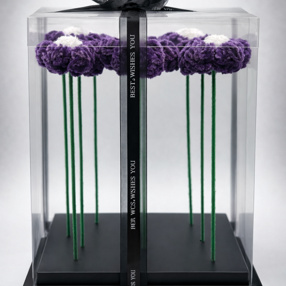 Purple Velvet Daisy Handicraft Yarn Flower Bouquet (Set of 9)