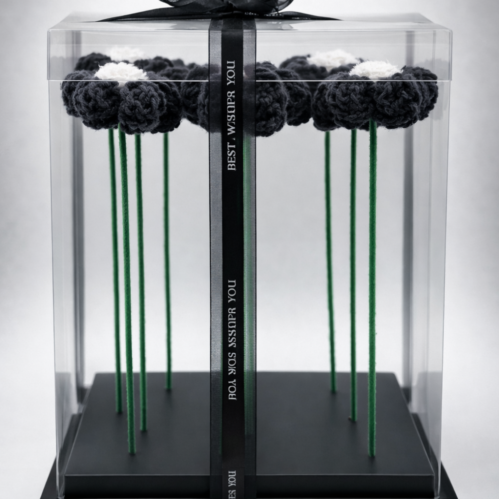 Black Velvet Daisy Handicraft Yarn Flower Bouquet (Set of 9)