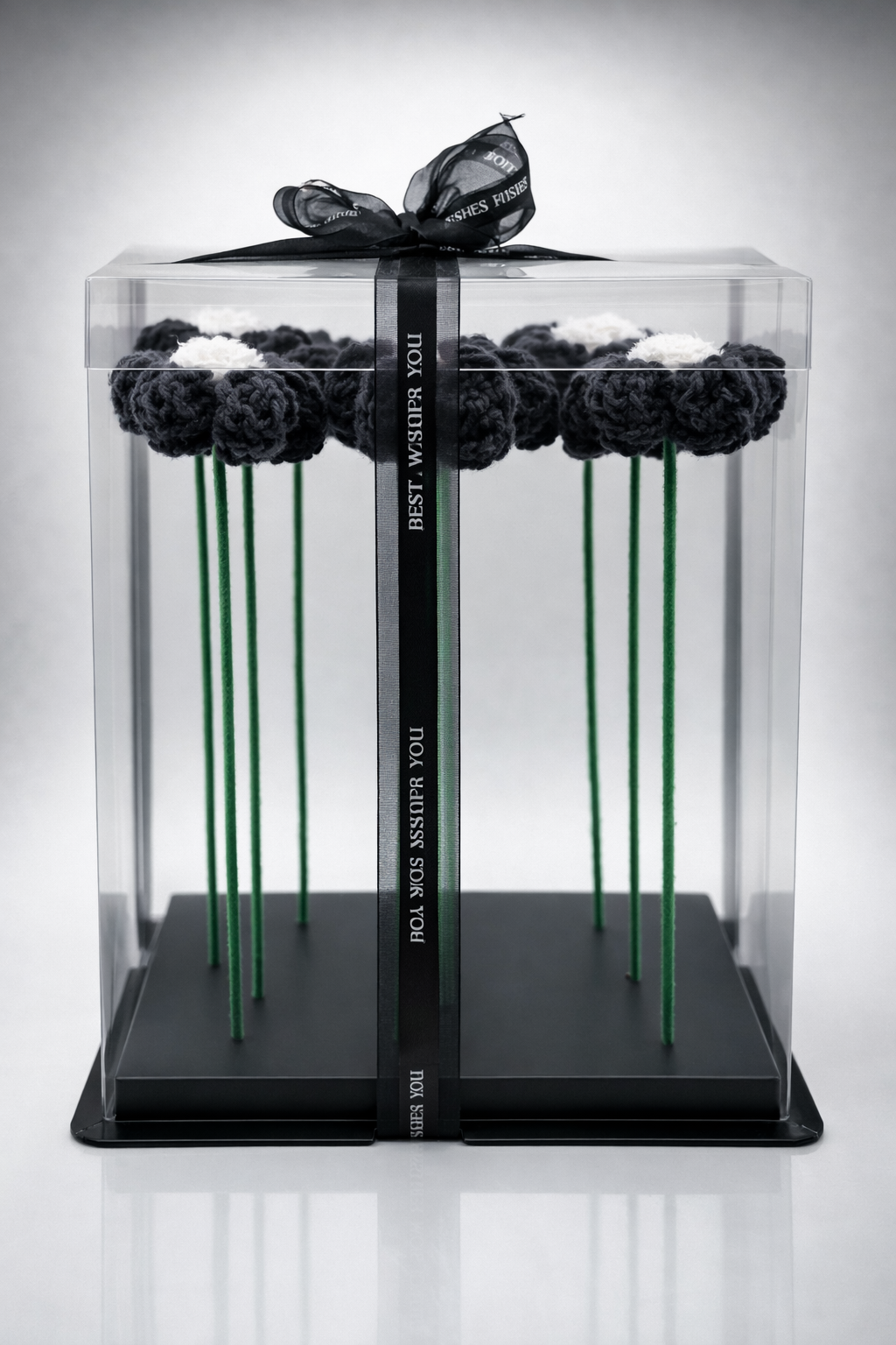 Black Velvet Daisy Handicraft Yarn Flower Bouquet (Set of 9)