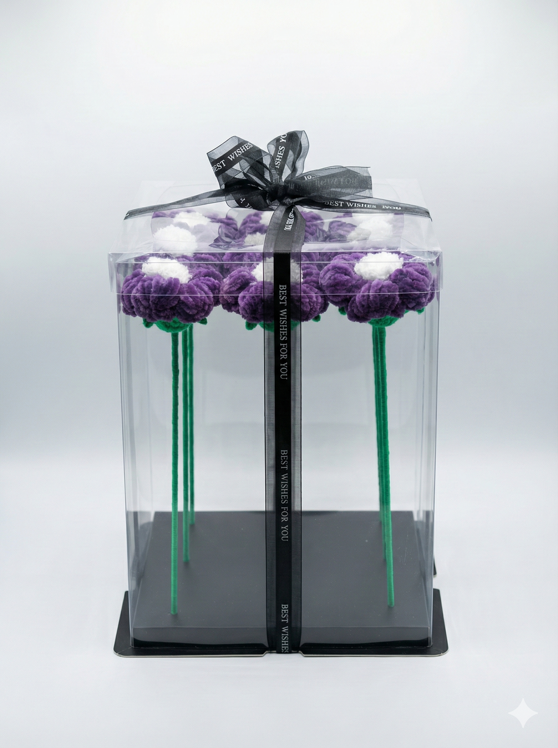 Purple Velvet Daisy Handicraft Yarn Flower Bouquet (Set of 9)